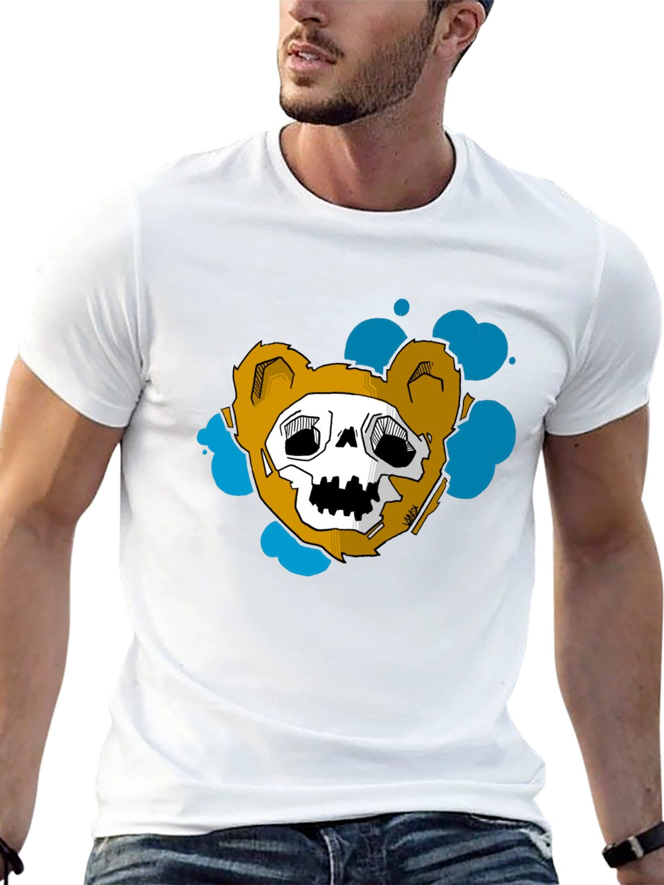 Skull Teddy Bear Graphic Black Tee