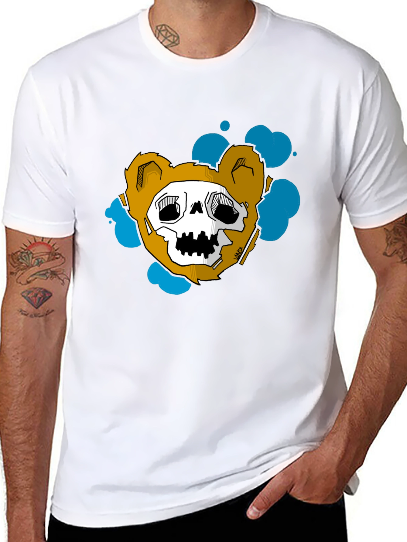 Skull Teddy Bear Graphic Black Tee