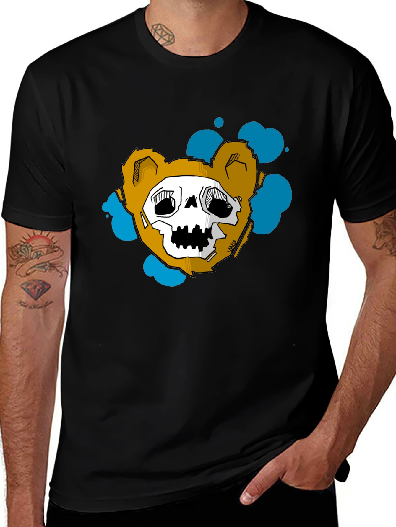 Skull Teddy Bear Graphic Black Tee