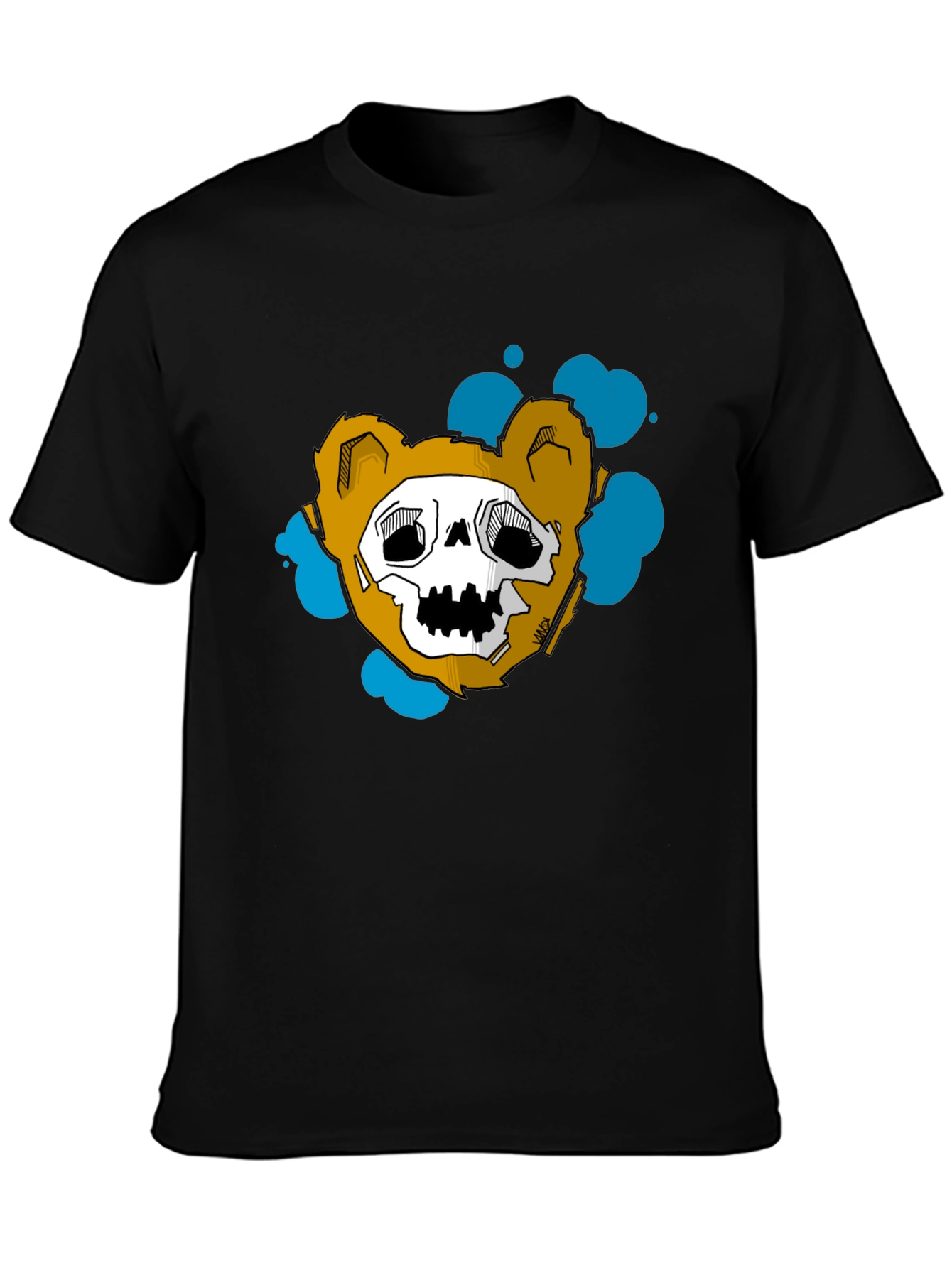 Skull Teddy Bear Graphic Black Tee