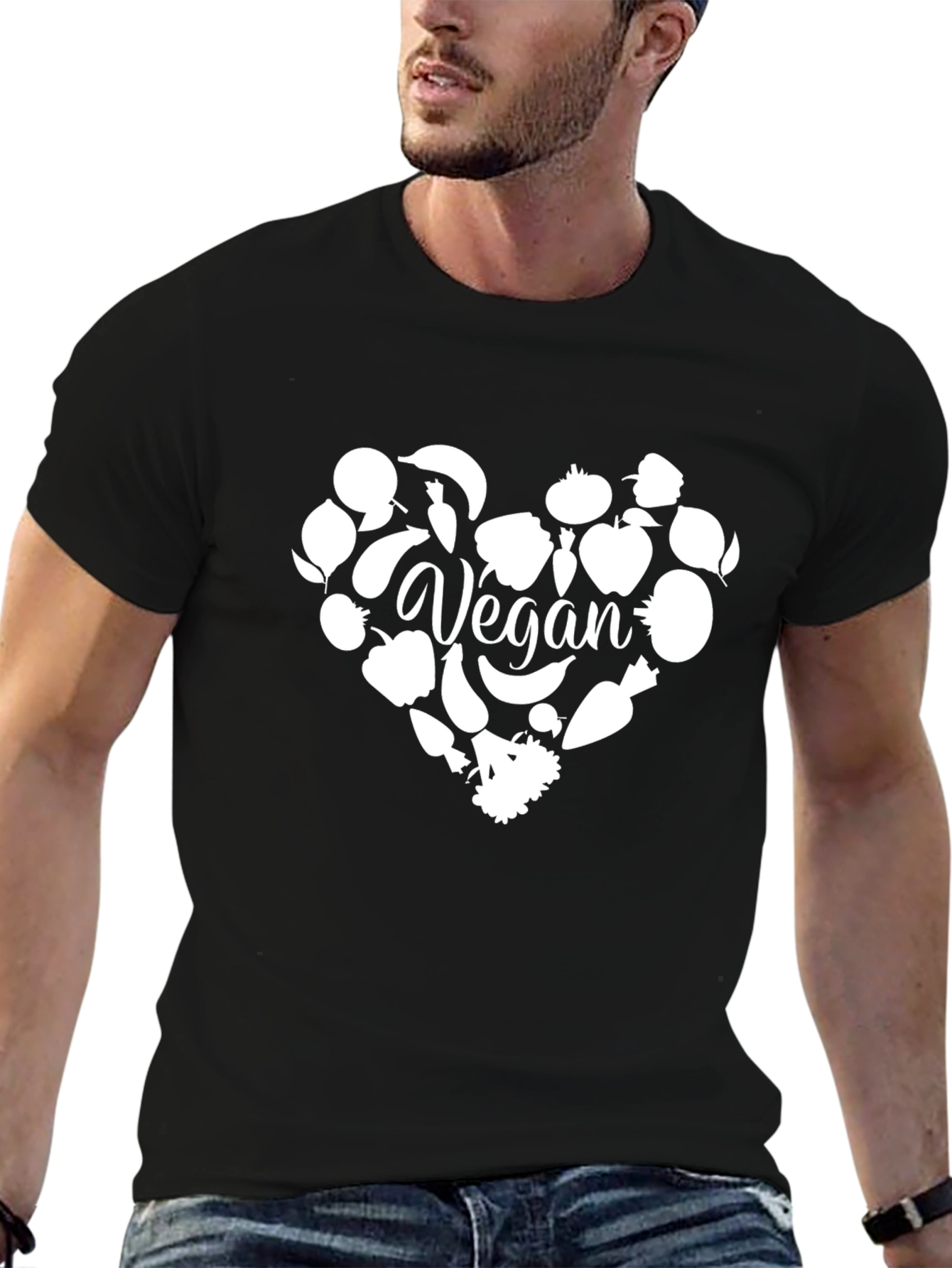 Vegan Heart Graphic T-Shirt - Black Cotton Tee
