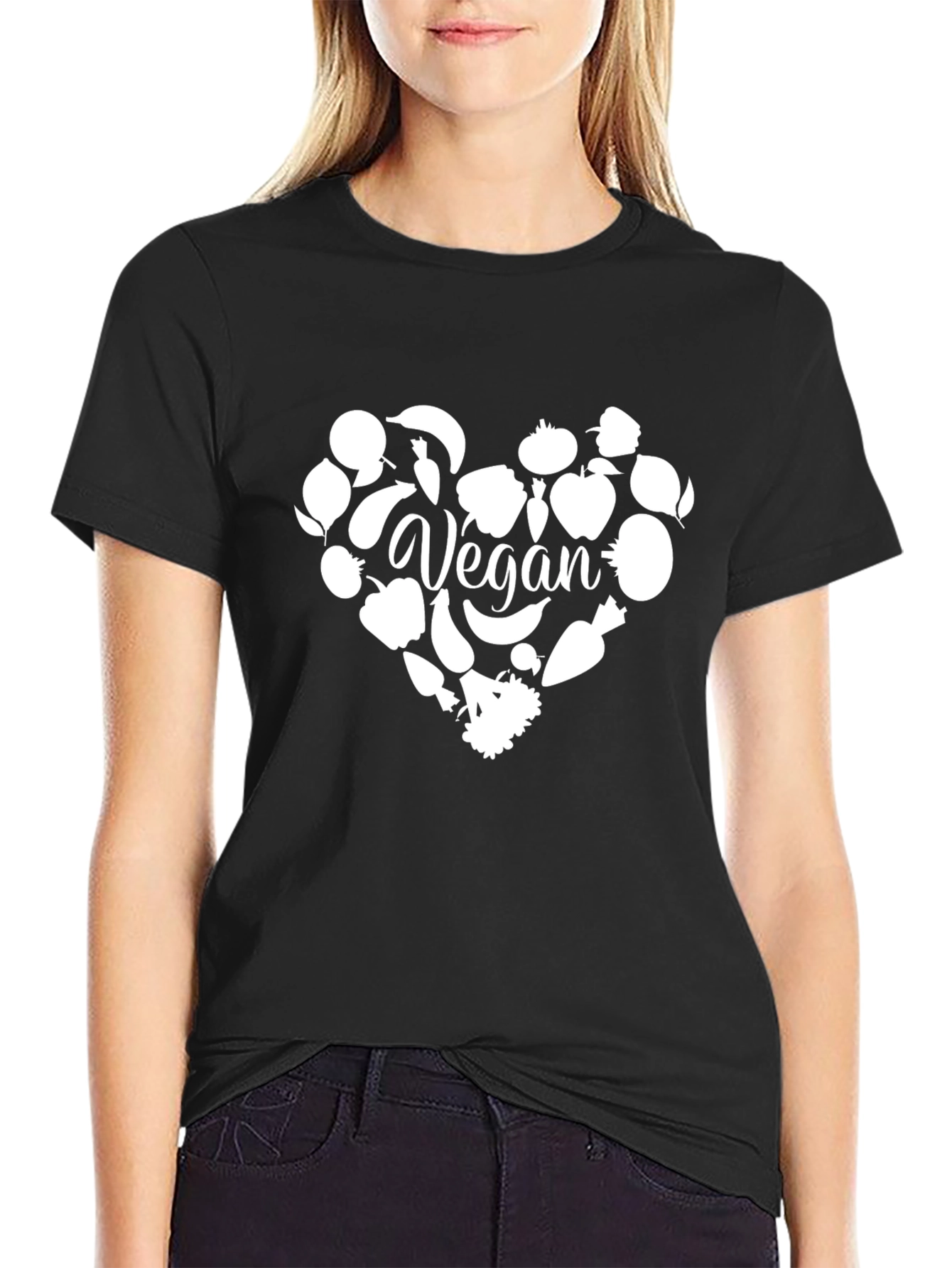 Vegan Heart Graphic T-Shirt - Black Cotton Tee