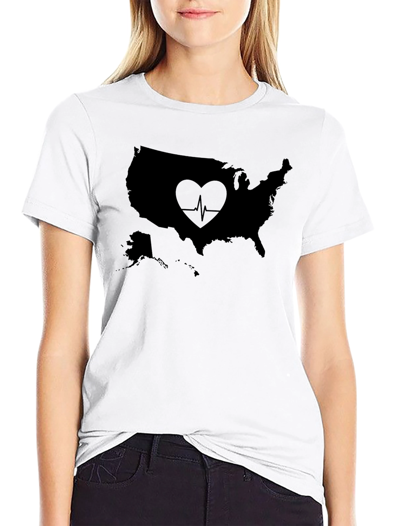 USA Heartbeat Graphic T-Shirt - Black