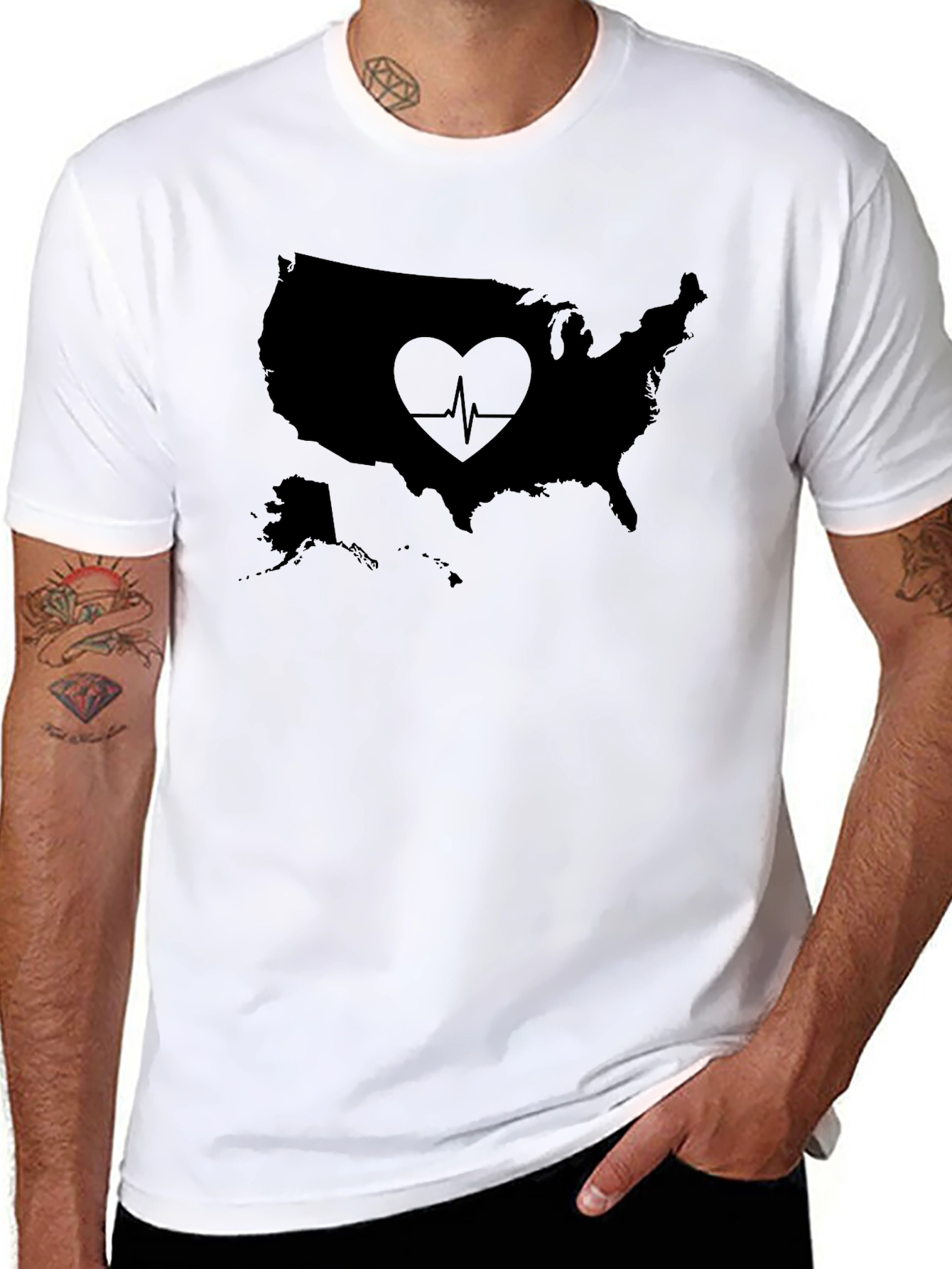 USA Heartbeat Graphic T-Shirt - Black