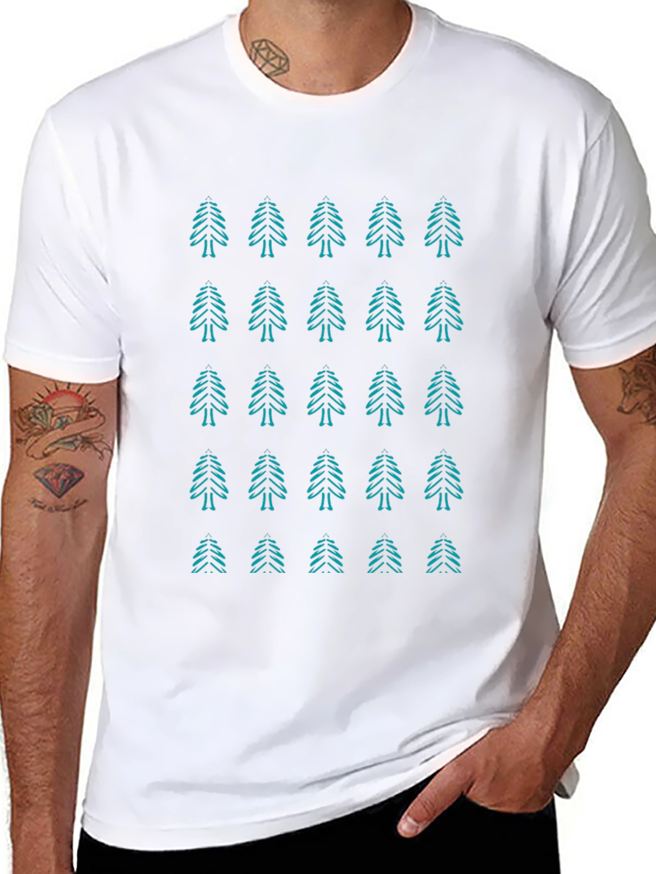Evergreen Pattern Black T-Shirt