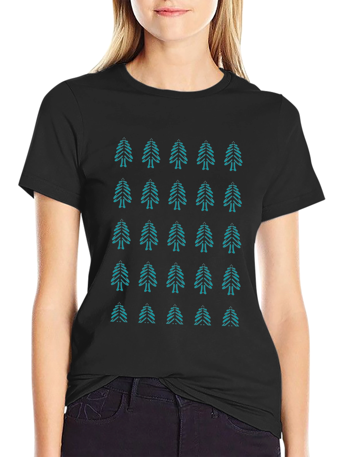 Evergreen Pattern Black T-Shirt