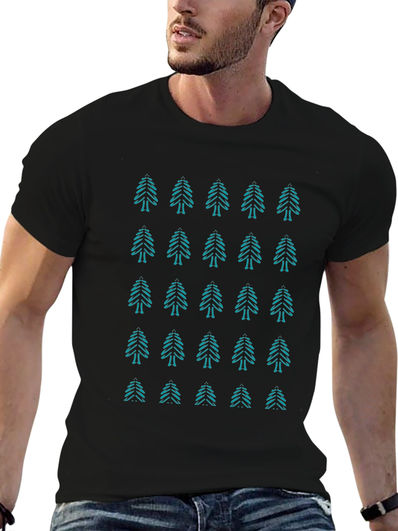 Evergreen Pattern Black T-Shirt