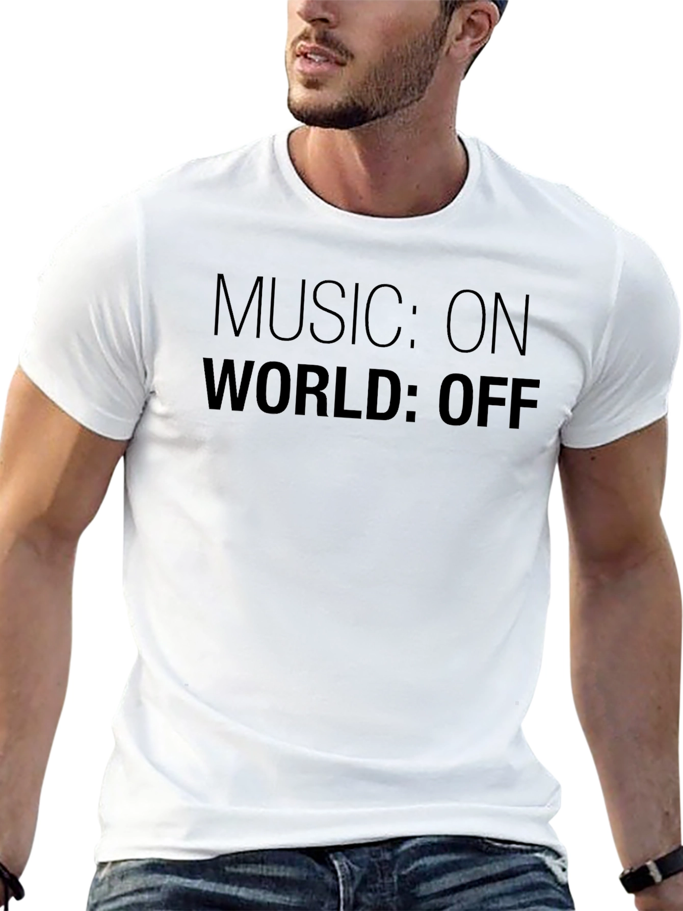 Music On World Off Black Graphic T-Shirt