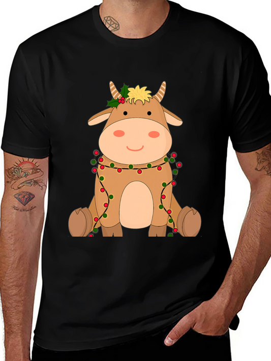 Festive Cow Graphic Tee - Holiday Cheer