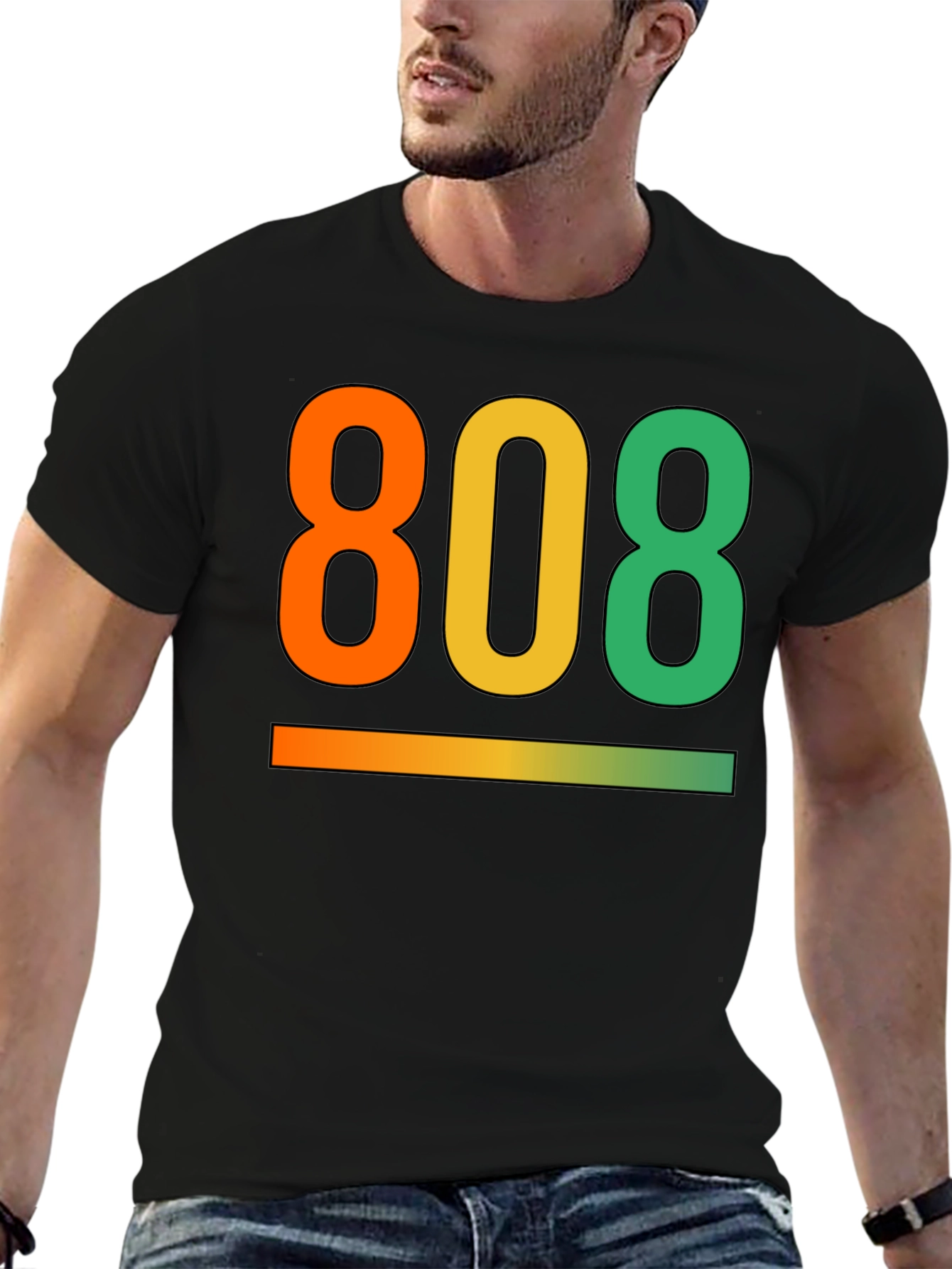 808 Gradient Graphic Tee - Cool Black T-Shirt