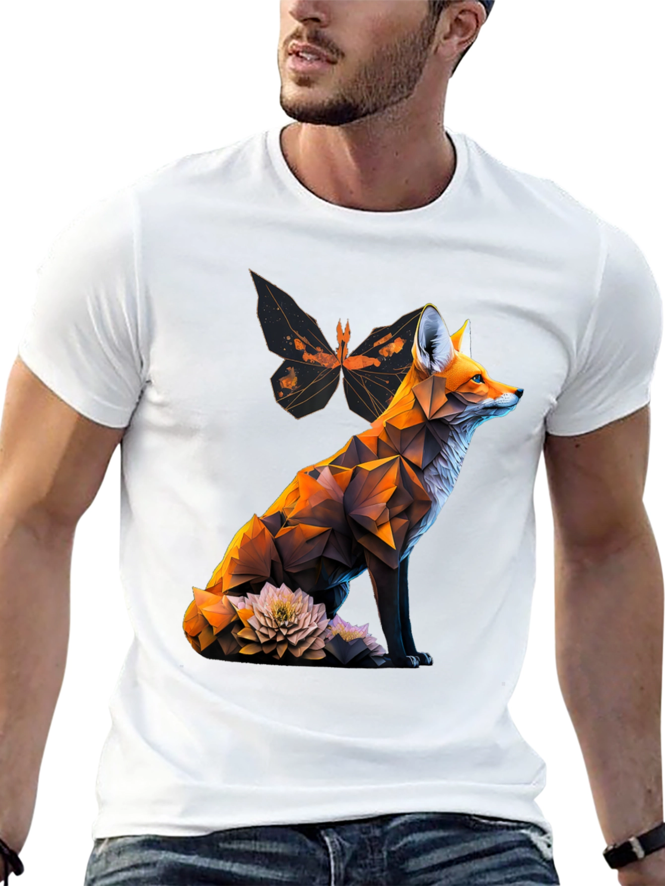 Geometric Fox Graphic Tee - Modern Animal Print T-Shirt