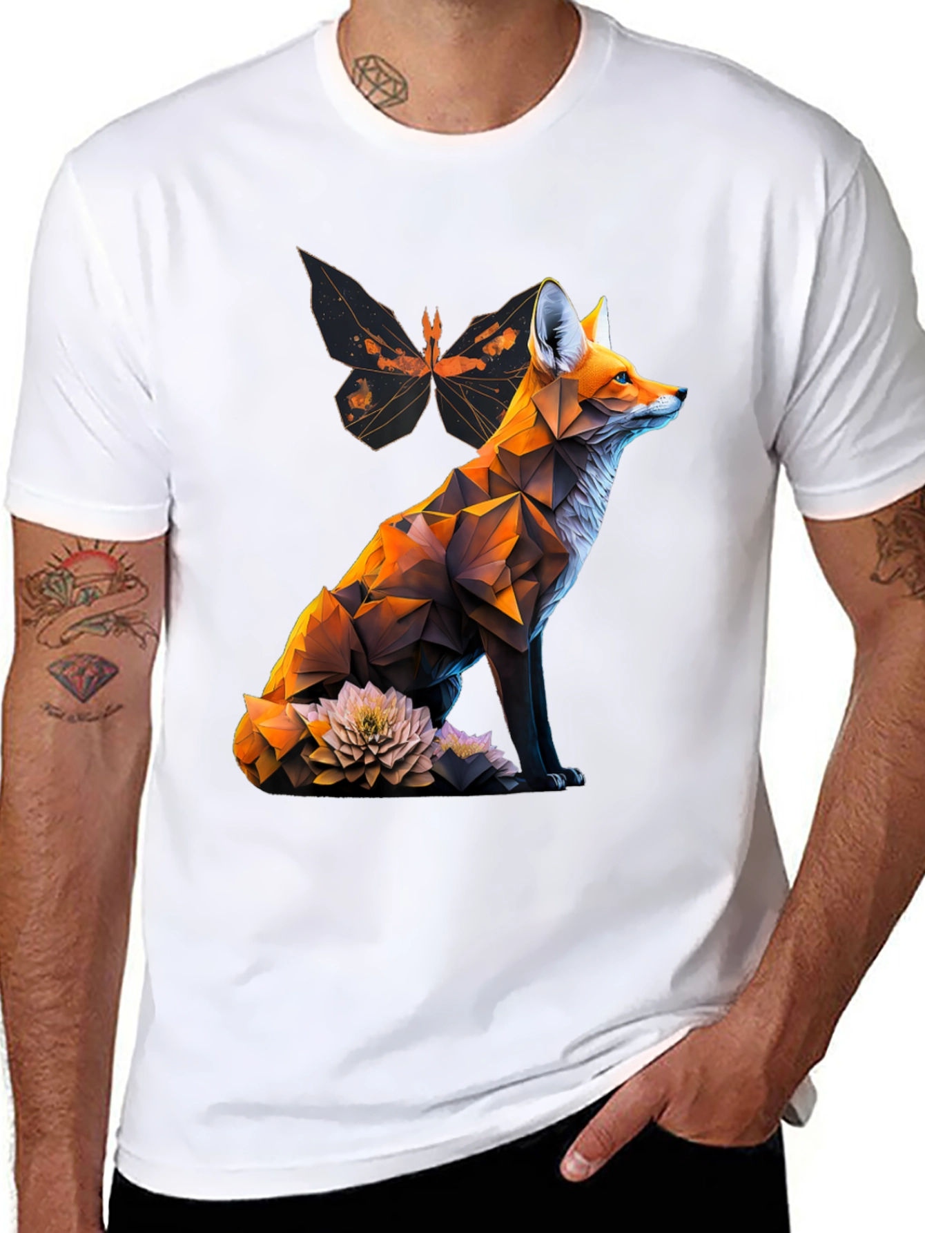 Geometric Fox Graphic Tee - Modern Animal Print T-Shirt