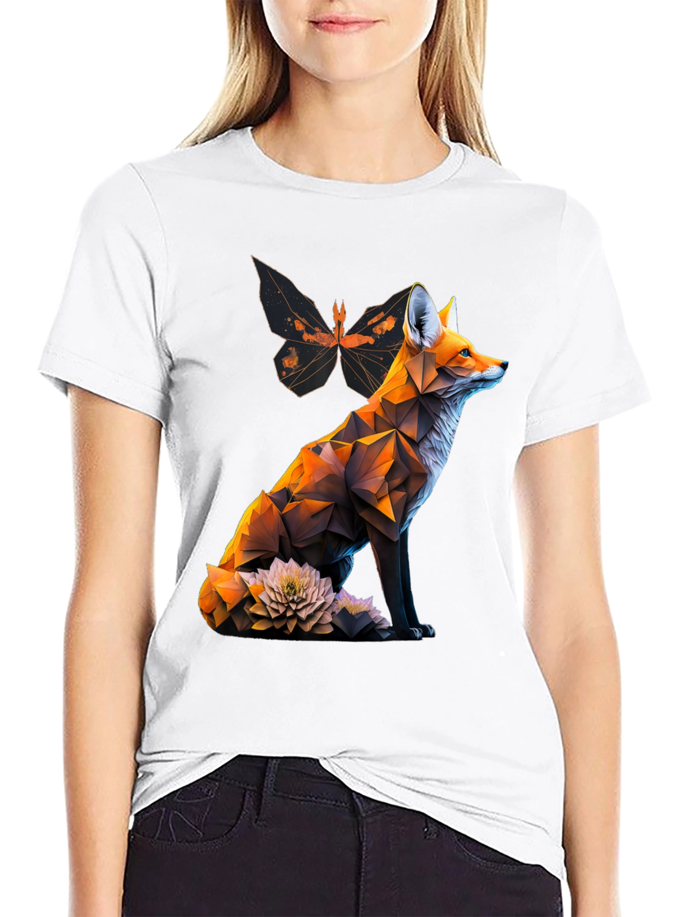 Geometric Fox Graphic Tee - Modern Animal Print T-Shirt