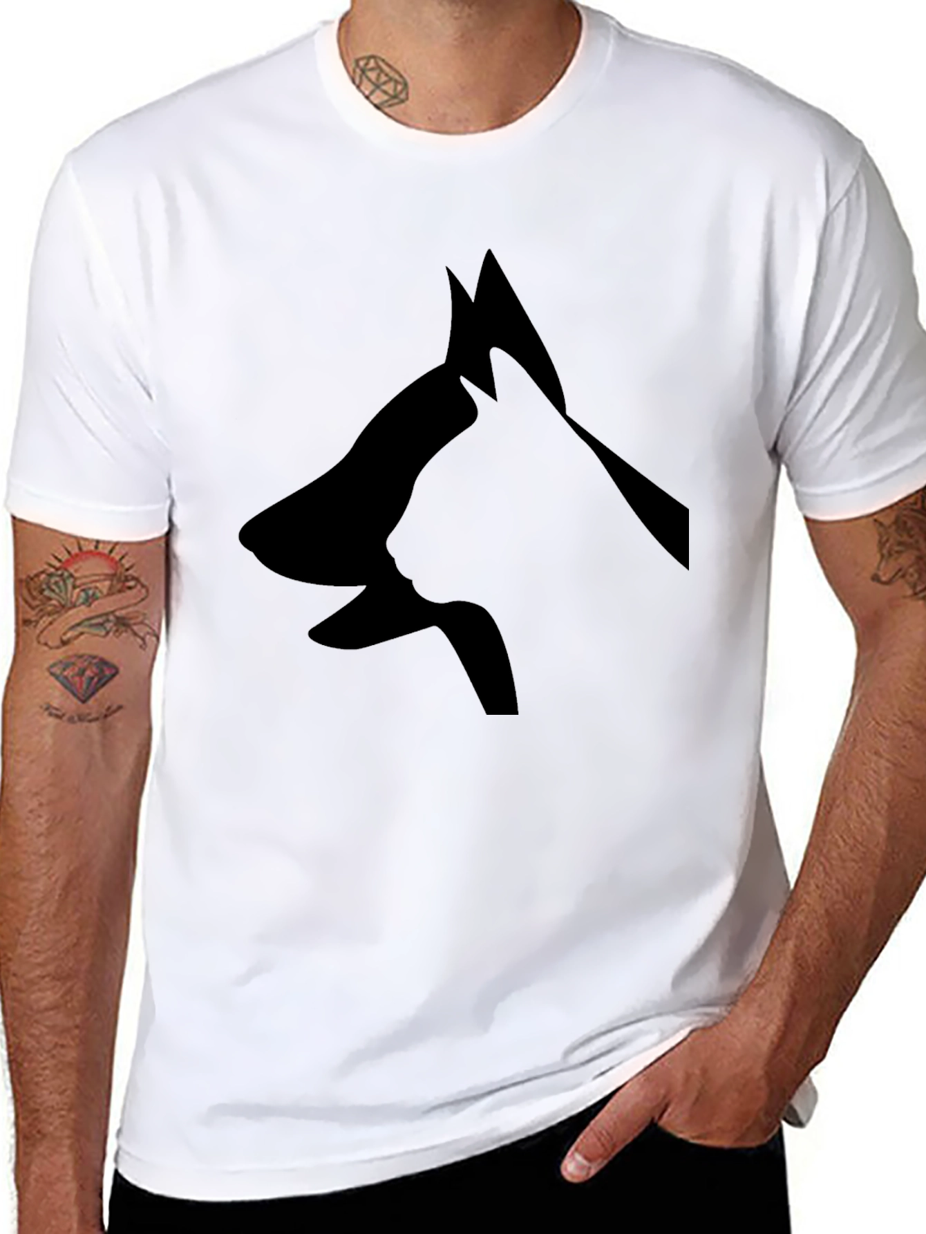 Dog & Cat Silhouette Graphic Black T-Shirt