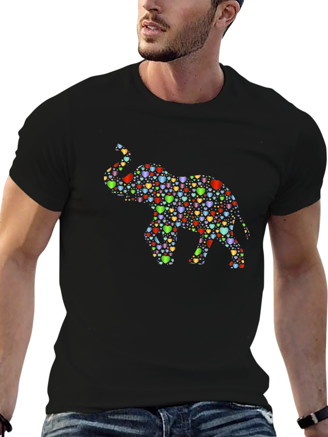 Elephant Heart Pattern Black T-Shirt