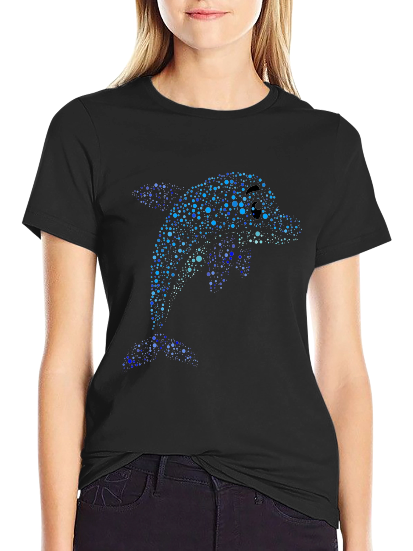 Dolphin Dot Art T-Shirt - Black