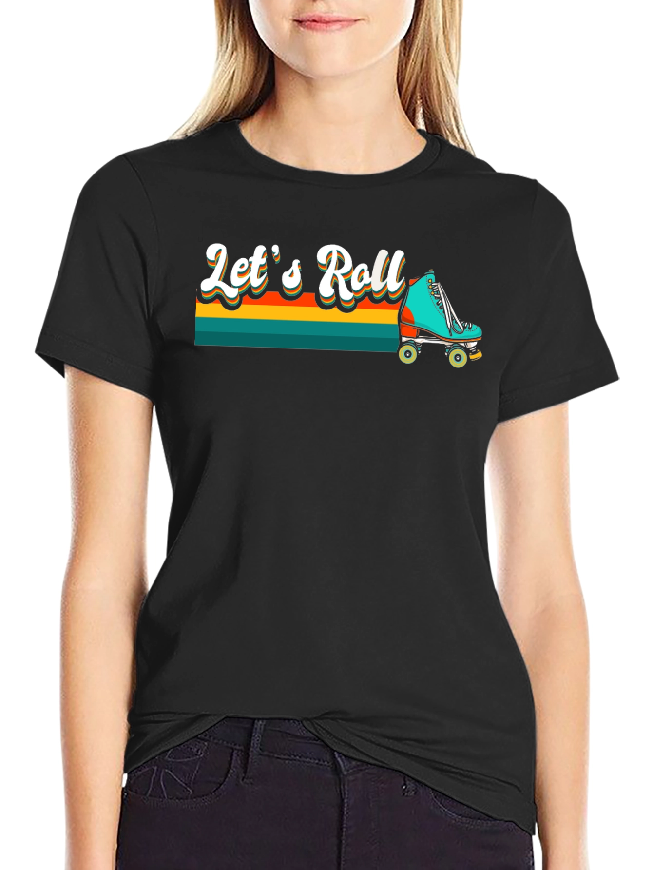 Retro Lets Roll Roller Skate T-Shirt