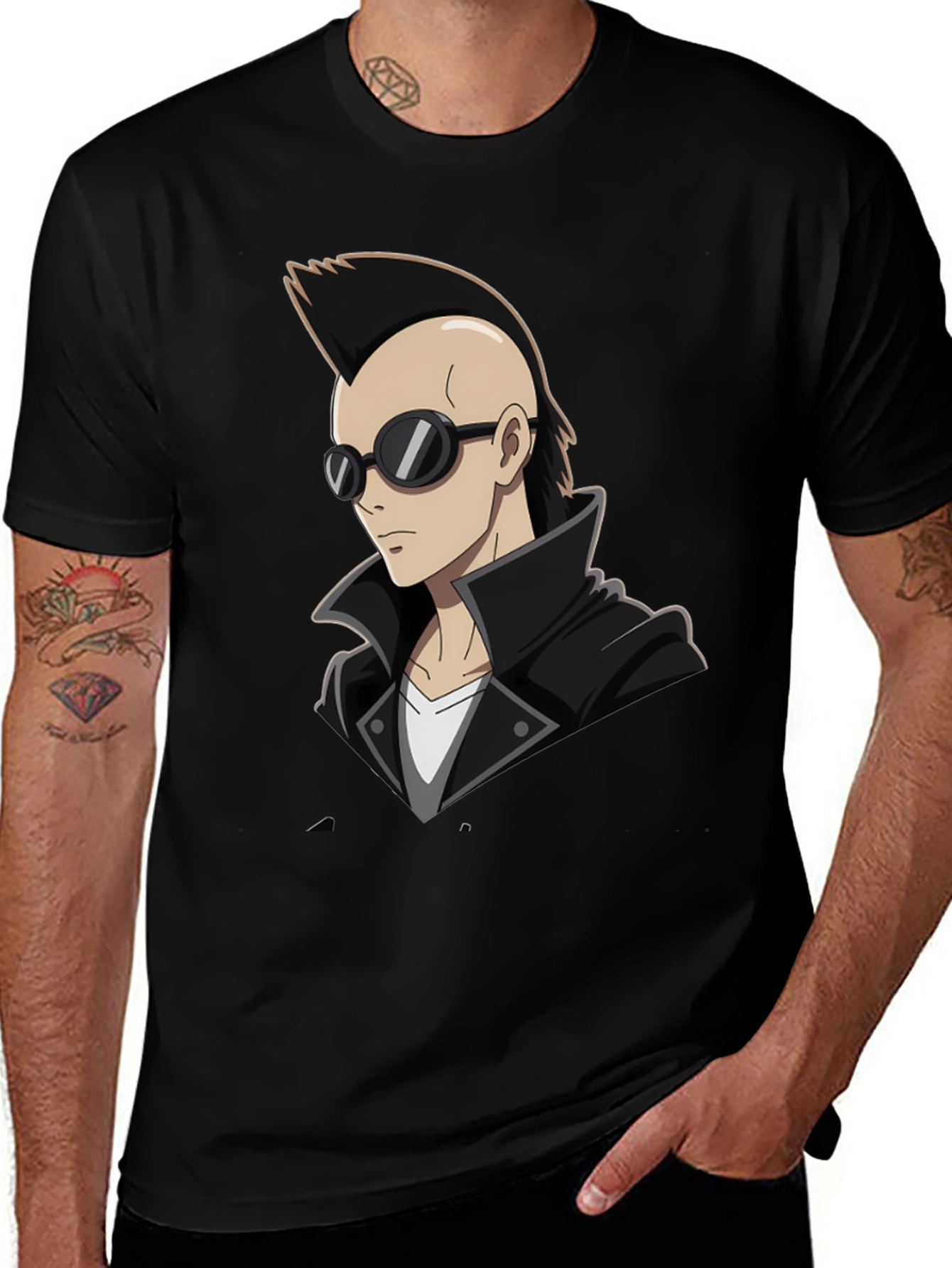 Cool Anime Character Graphic T-Shirt - Black