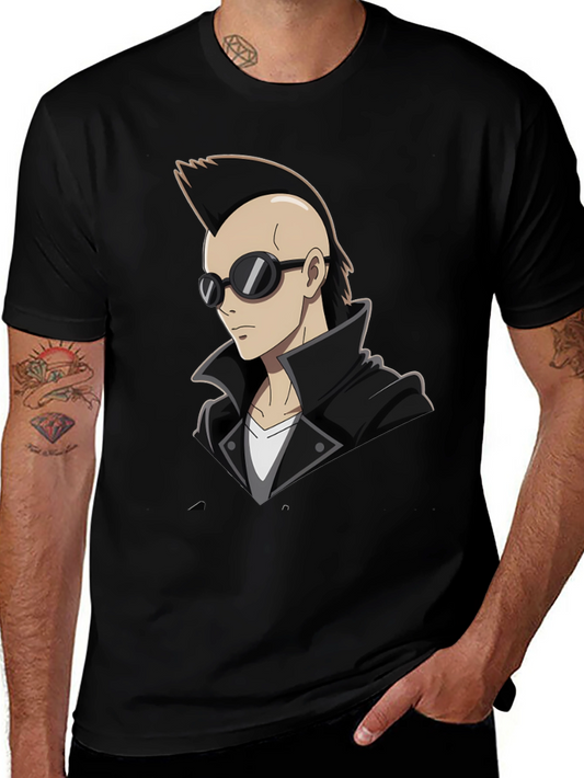 Cool Anime Character Graphic T-Shirt - Black