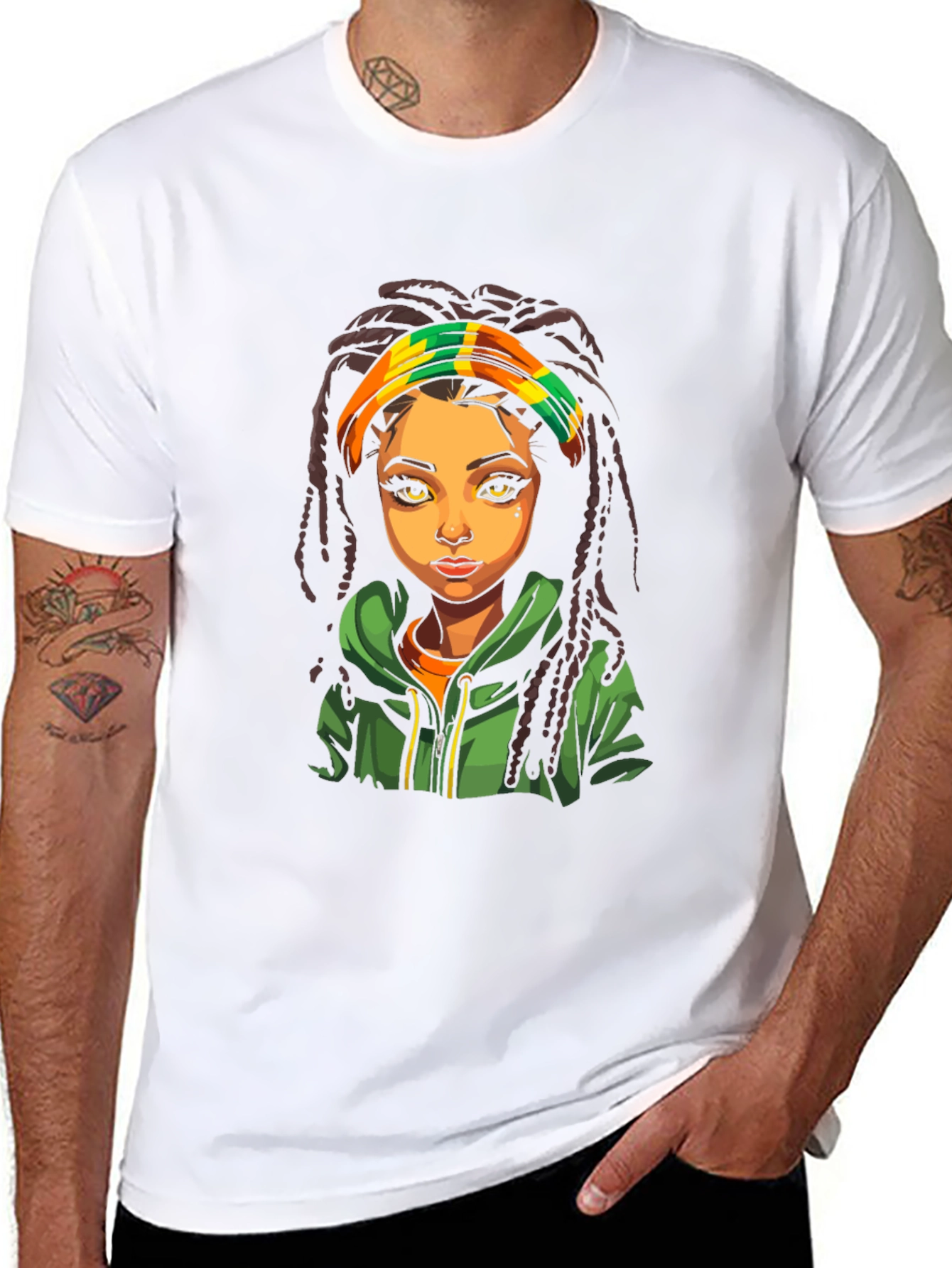 Rasta Girl Graphic Tee - Black Cotton T-Shirt