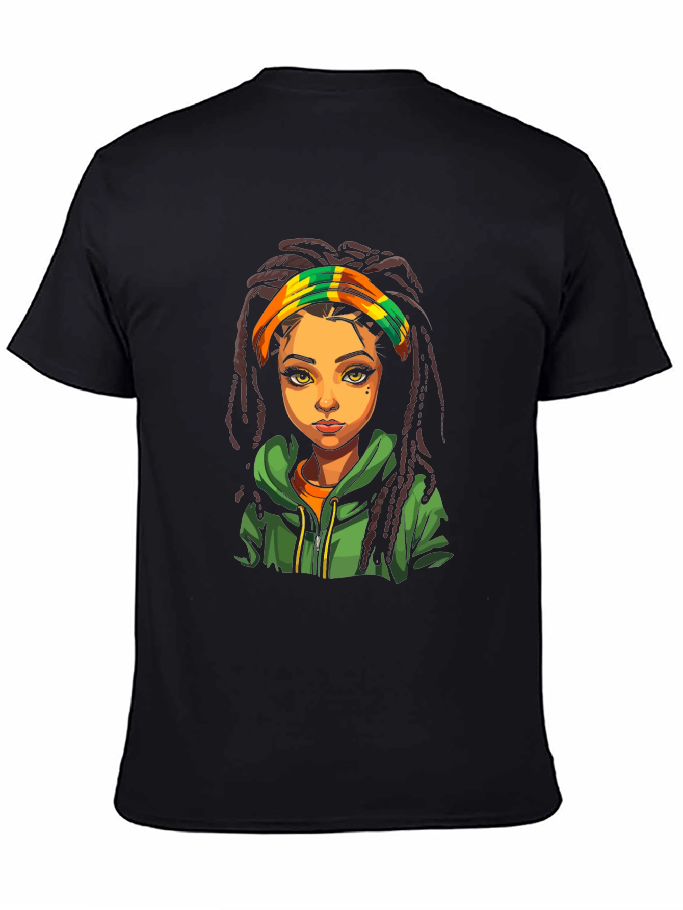 Rasta Girl Graphic Tee - Black Cotton T-Shirt