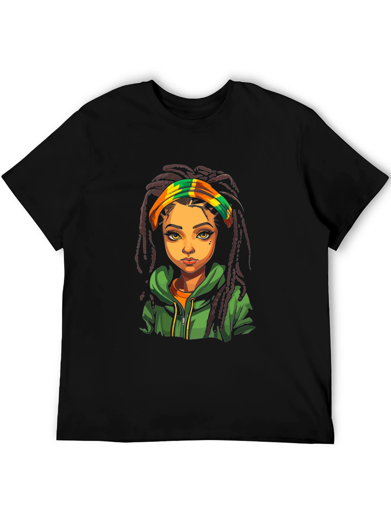 Rasta Girl Graphic Tee - Black Cotton T-Shirt