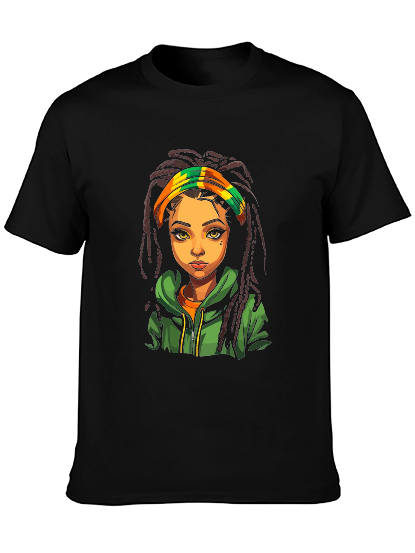 Rasta Girl Graphic Tee - Black Cotton T-Shirt