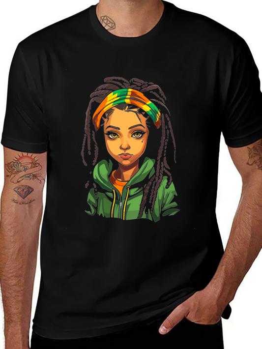 Rasta Girl Graphic Tee - Black Cotton T-Shirt