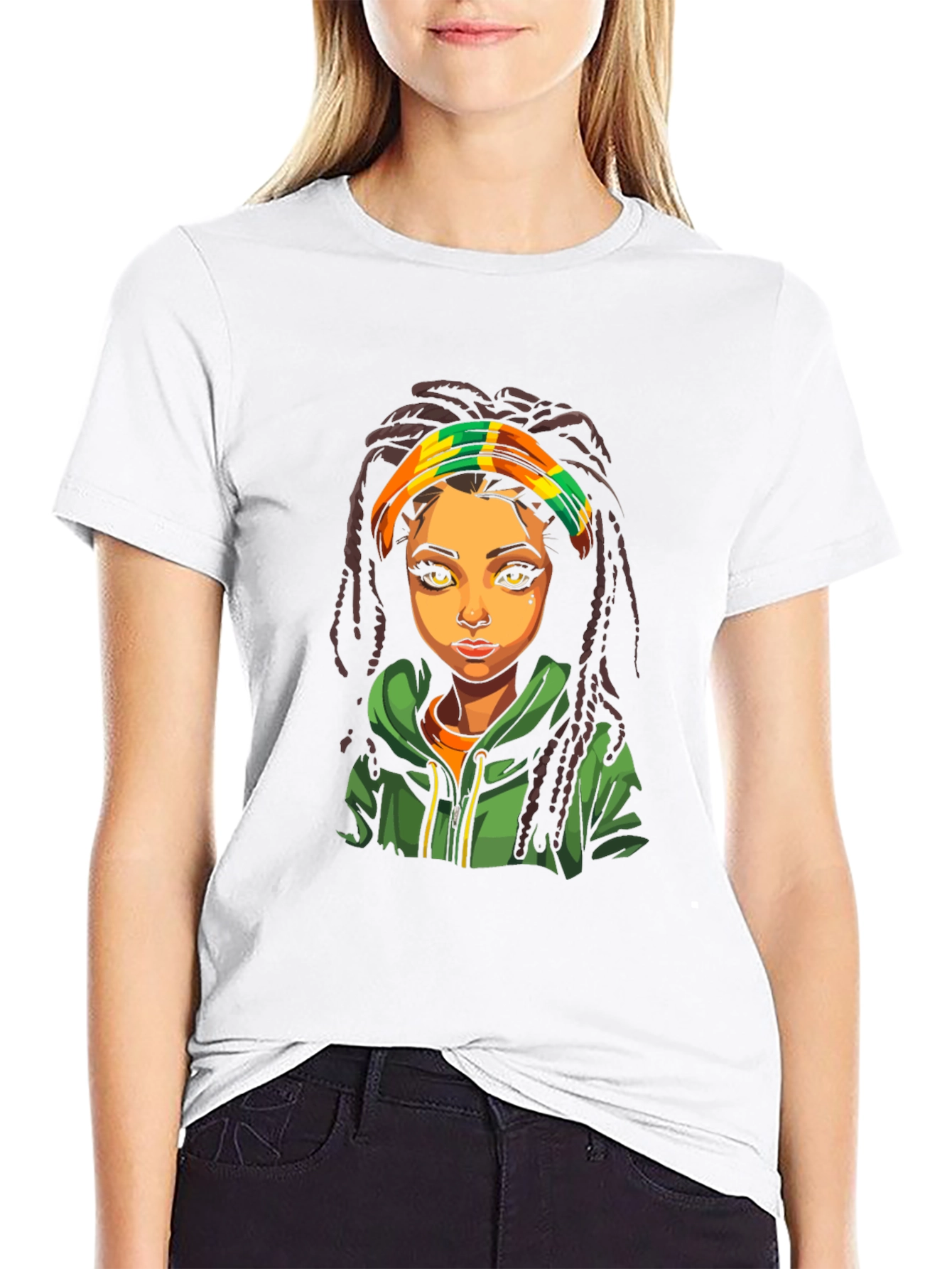 Rasta Girl Graphic Tee - Black Cotton T-Shirt