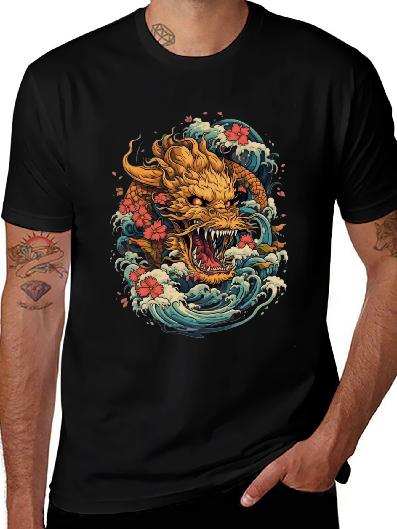 Japanese Dragon Wave Graphic Tee