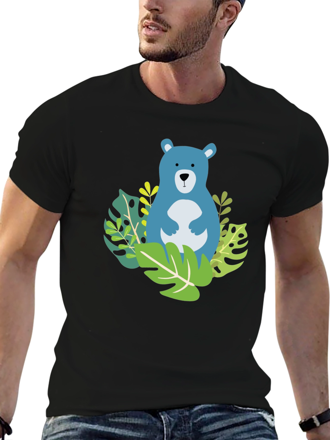 Bear in Jungle Graphic T-Shirt - Black