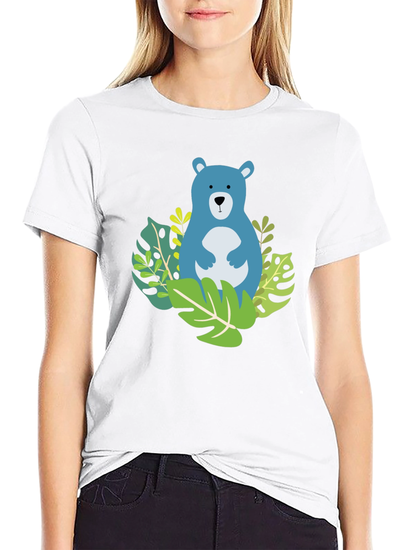 Bear in Jungle Graphic T-Shirt - Black