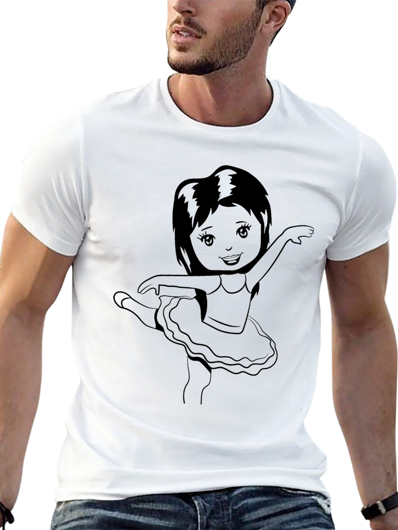 Ballerina Girl Graphic Tee - Black Cotton Casual