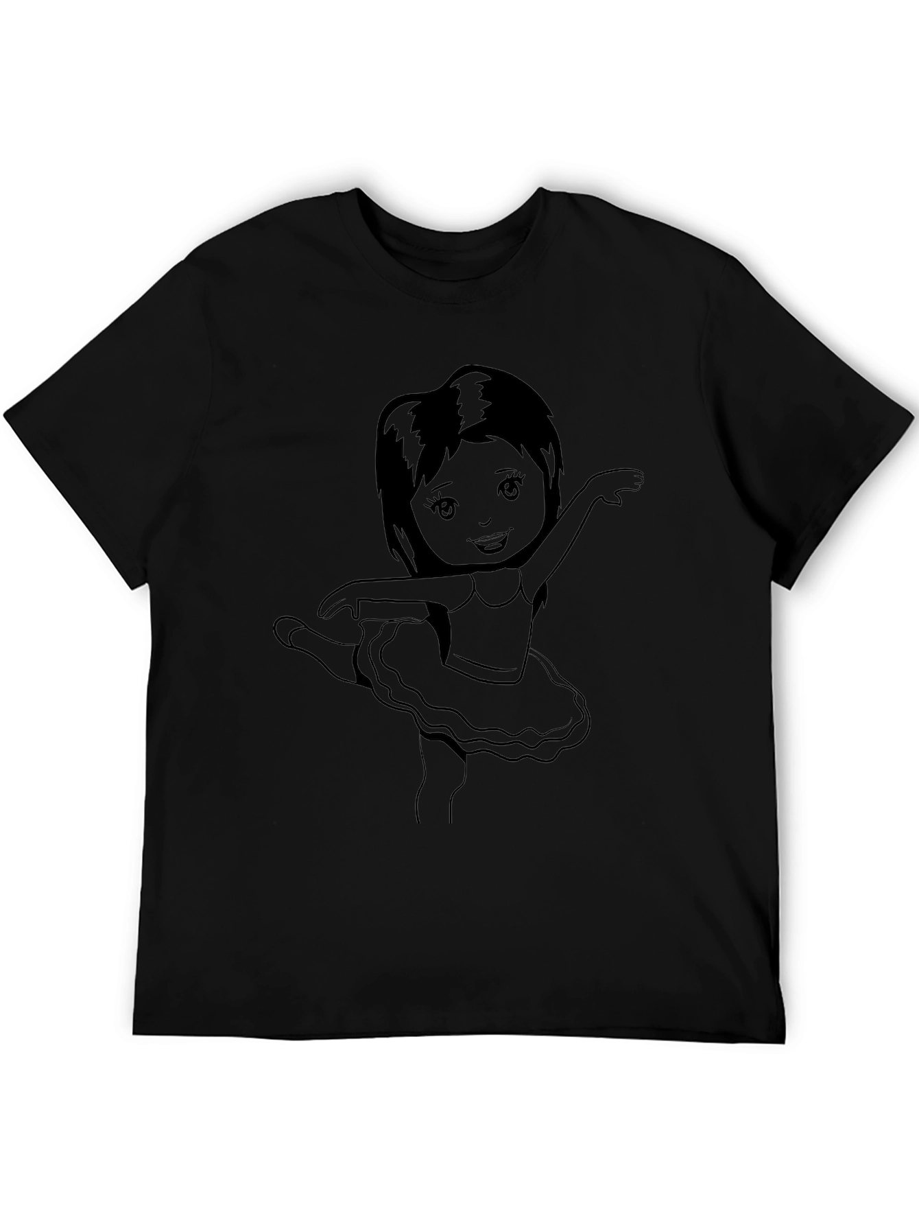 Ballerina Girl Graphic Tee - Black Cotton Casual
