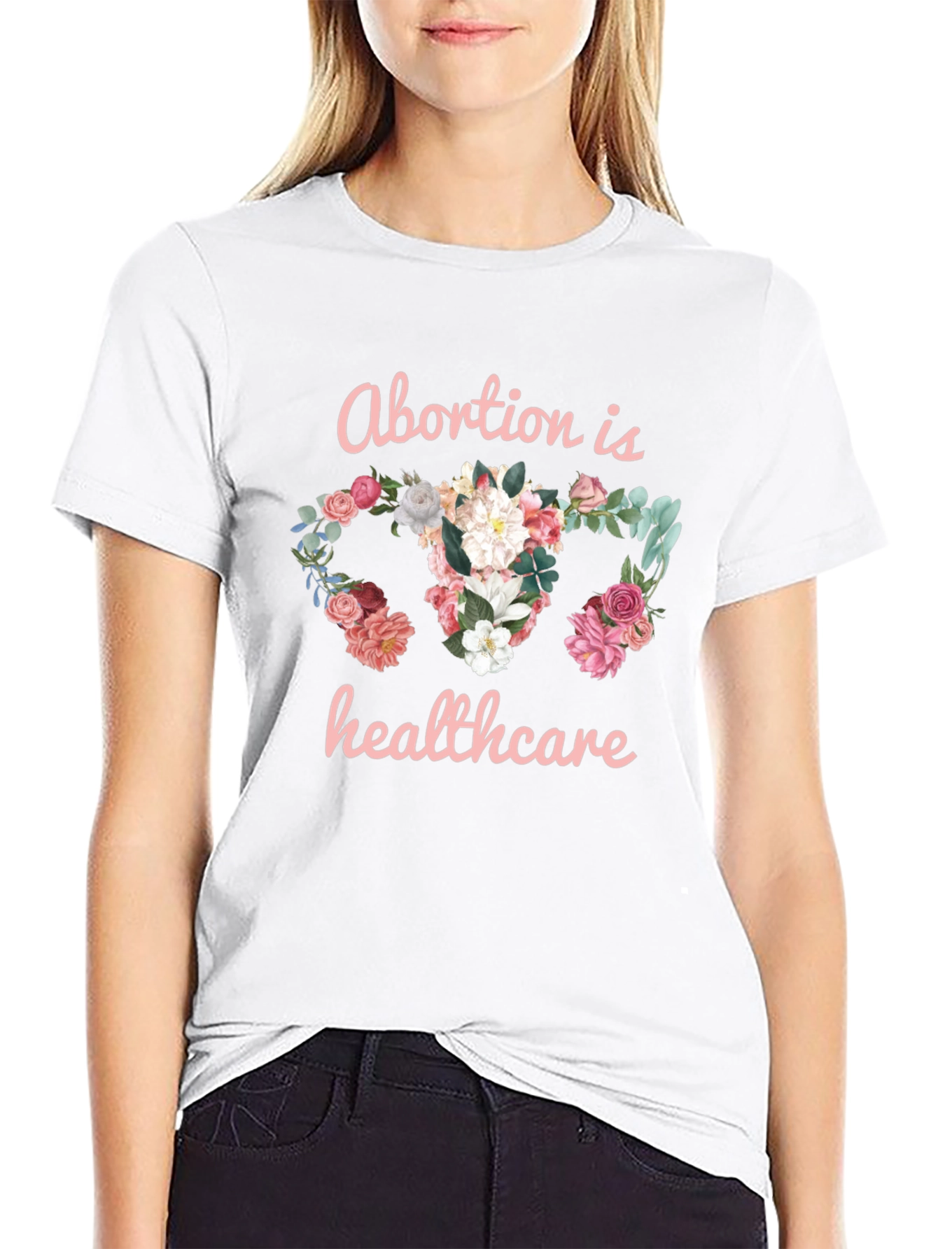Floral Uterus Abortion is Healthcare Black T-Shirt