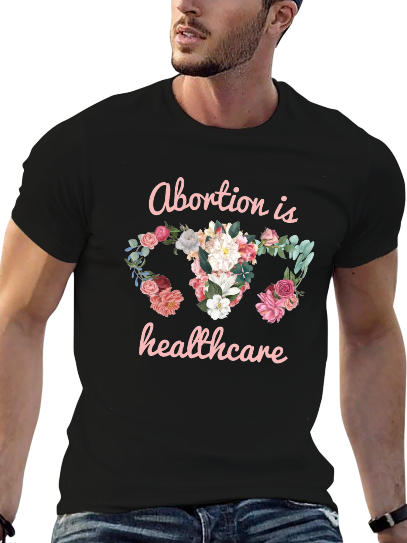Floral Uterus Abortion is Healthcare Black T-Shirt