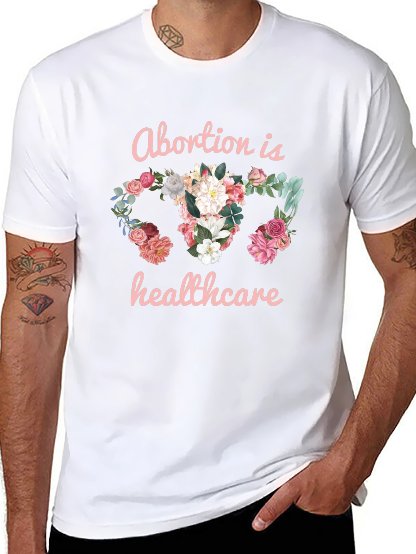 Floral Uterus Abortion is Healthcare Black T-Shirt