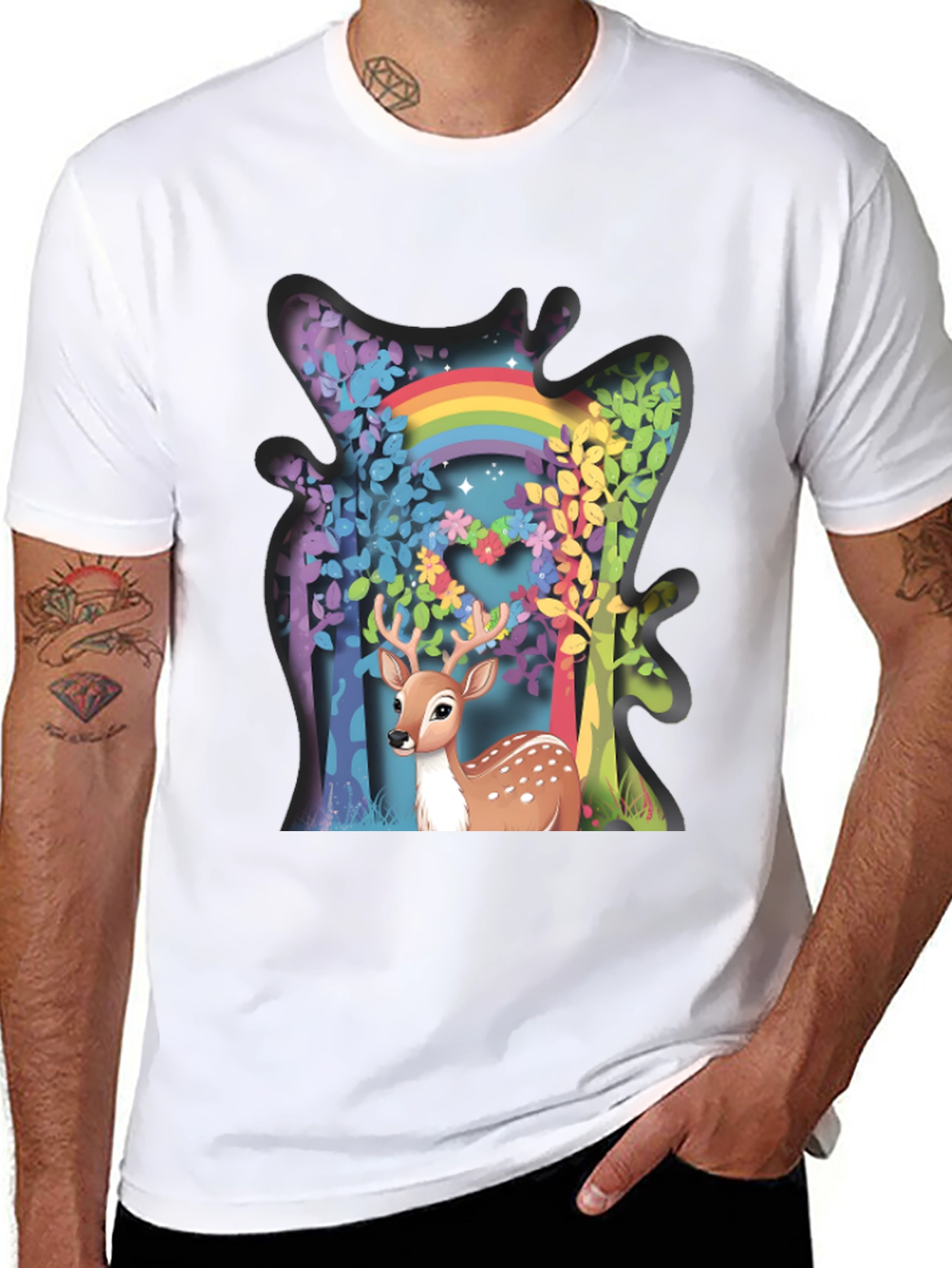 Deer Rainbow Forest Graphic Tee