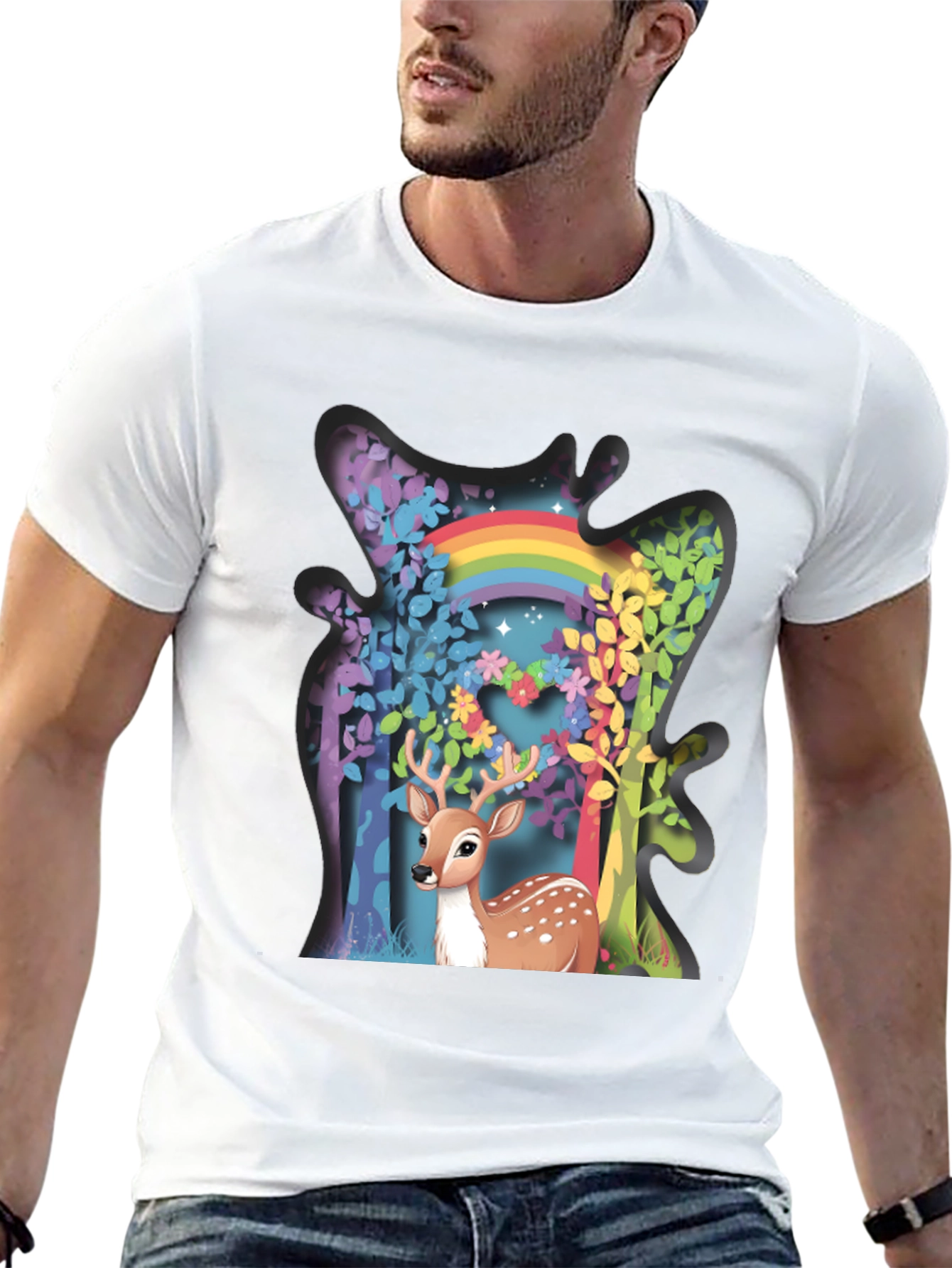 Deer Rainbow Forest Graphic Tee