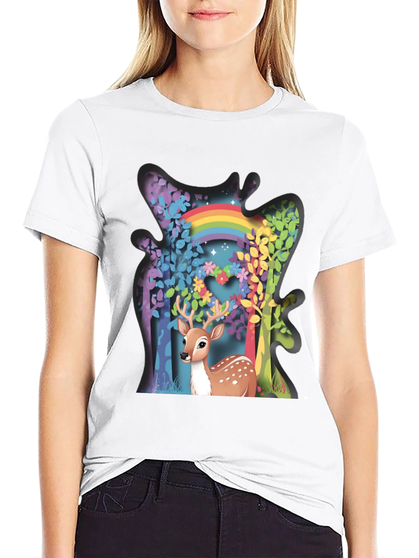 Deer Rainbow Forest Graphic Tee