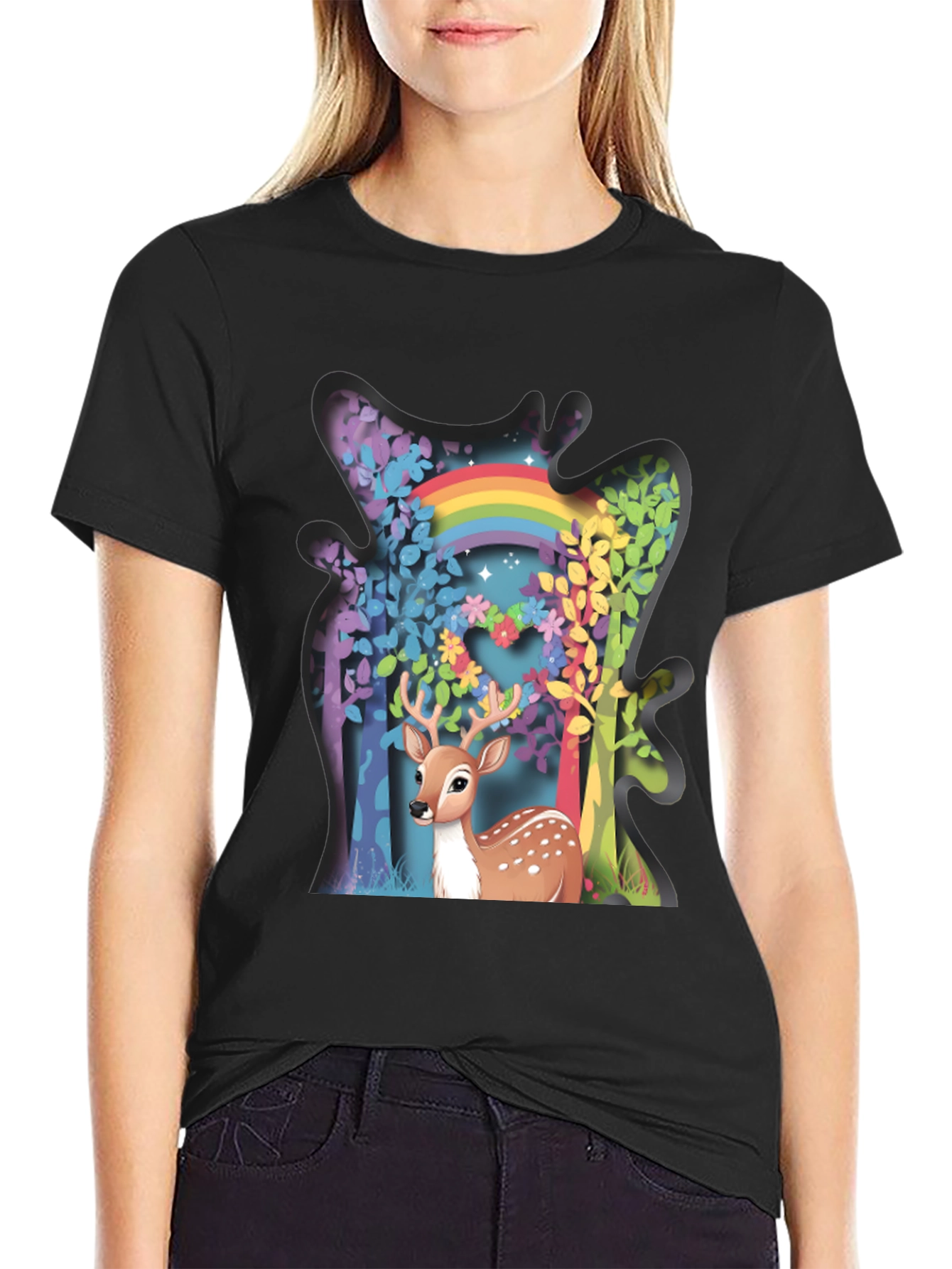 Deer Rainbow Forest Graphic Tee