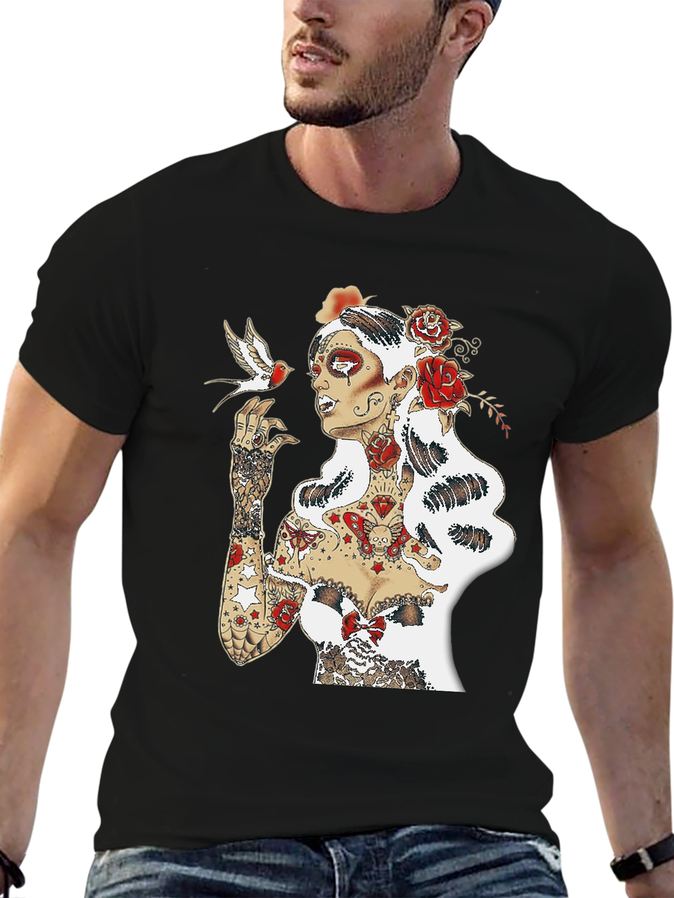 Tattooed Lady Graphic Tee - Black Unisex T-Shirt