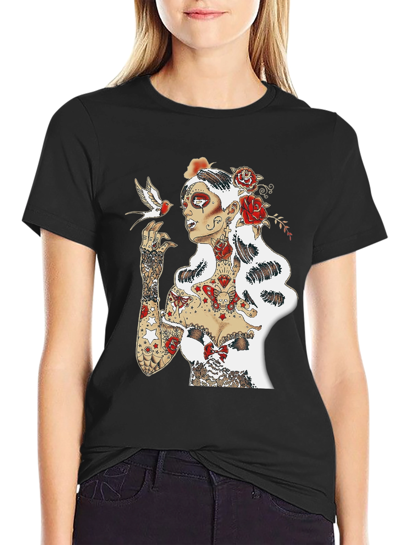 Tattooed Lady Graphic Tee - Black Unisex T-Shirt
