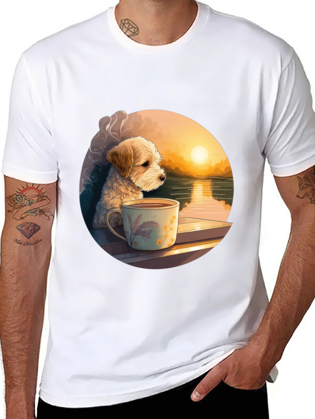 Dog & Coffee Sunset Graphic Tee