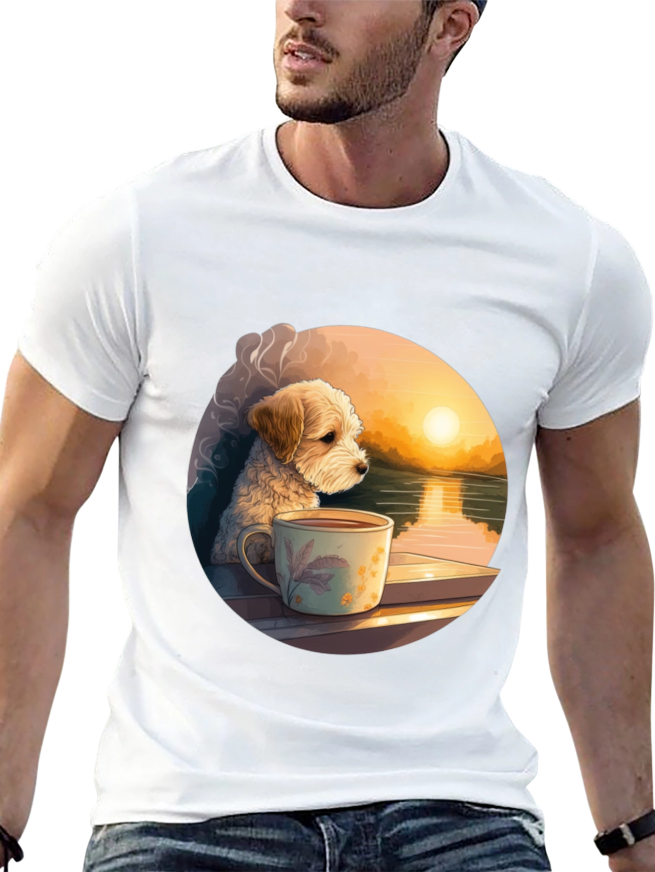 Dog & Coffee Sunset Graphic Tee