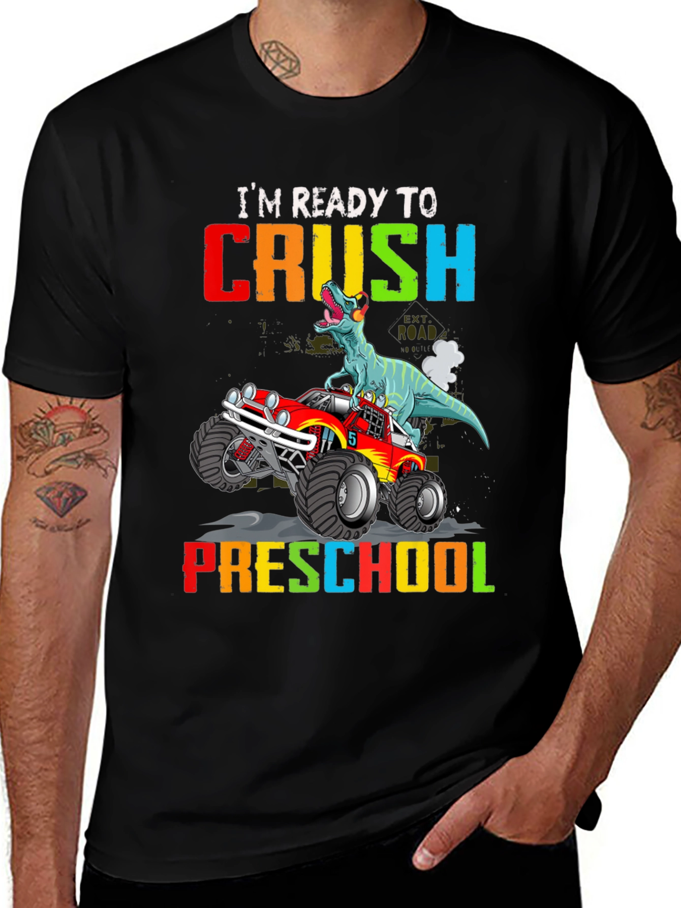 Ready to Crush Preschool Dinosaur Monster Truck T-Shirt