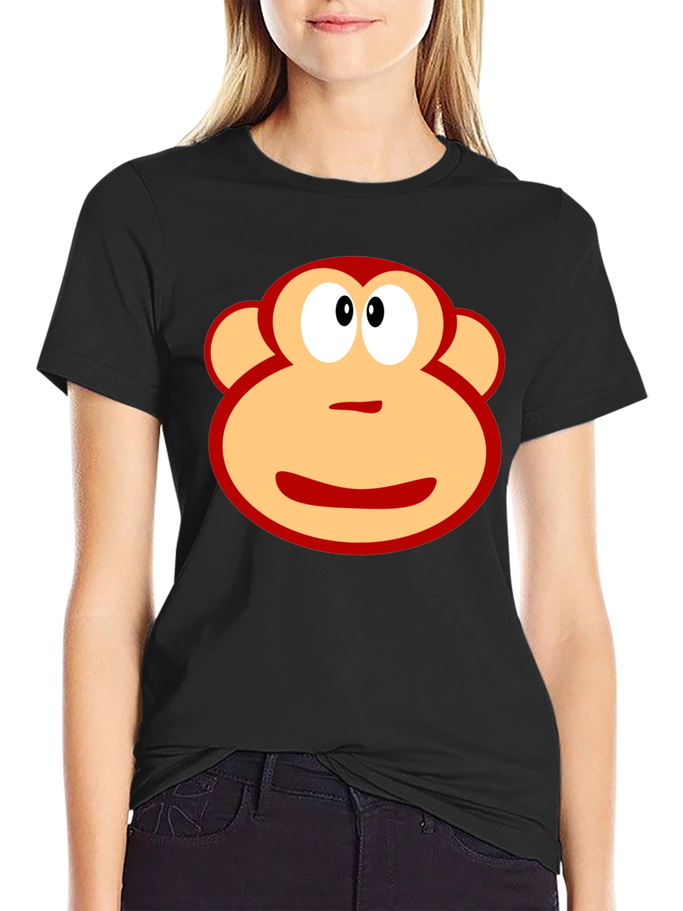 Fun Monkey Face Graphic Black T-Shirt