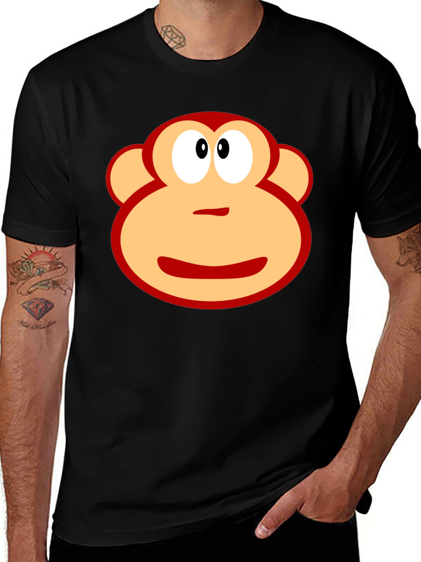Fun Monkey Face Graphic Black T-Shirt