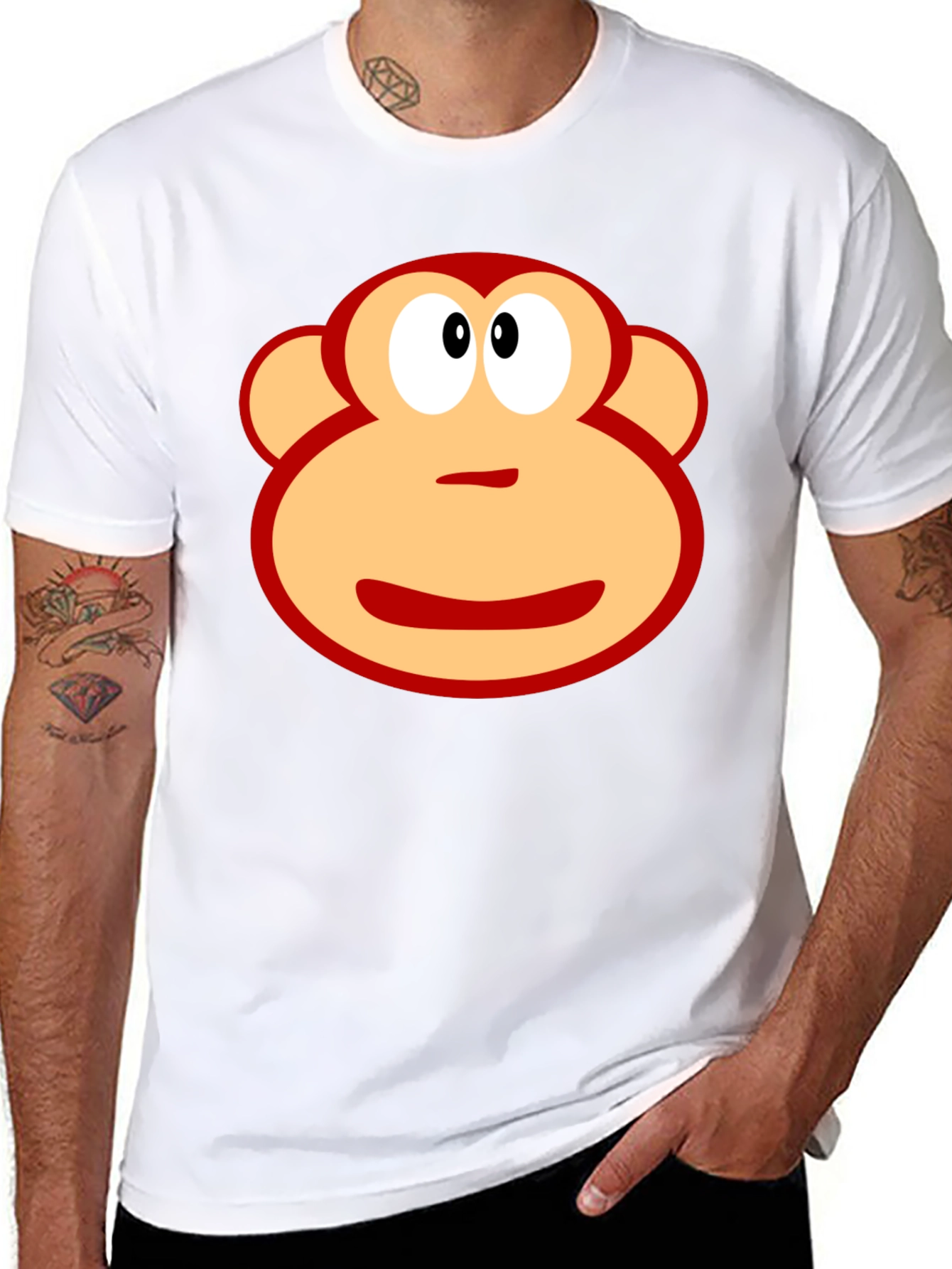 Fun Monkey Face Graphic Black T-Shirt