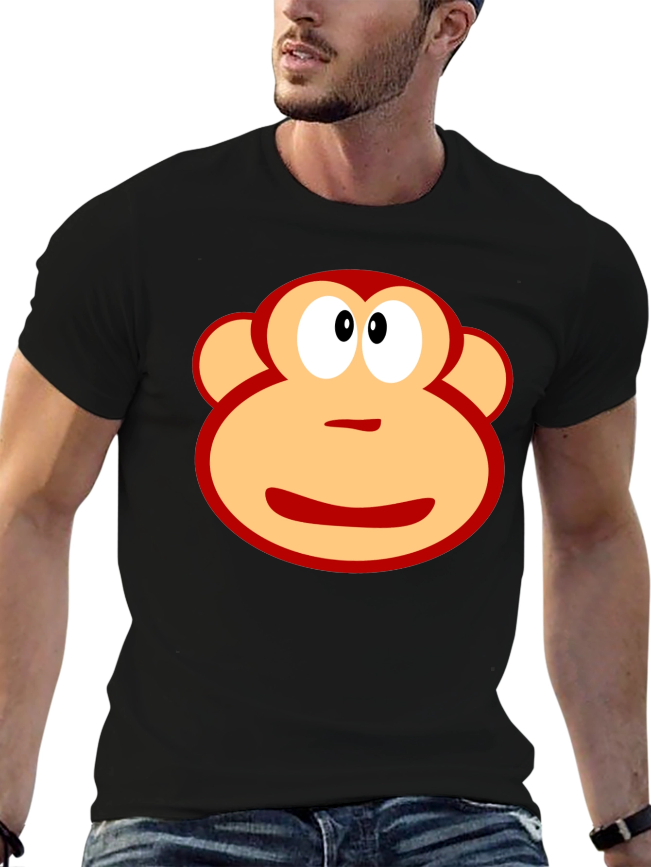 Fun Monkey Face Graphic Black T-Shirt